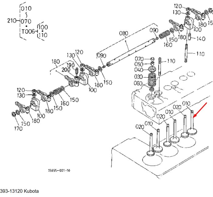 Kubota 15393-13120 Клапан выпускной для D850, D950