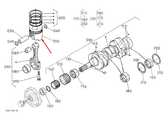 Kubota 16050-21113 Поршень в сборе для двигателей D1005/V1305/V1405