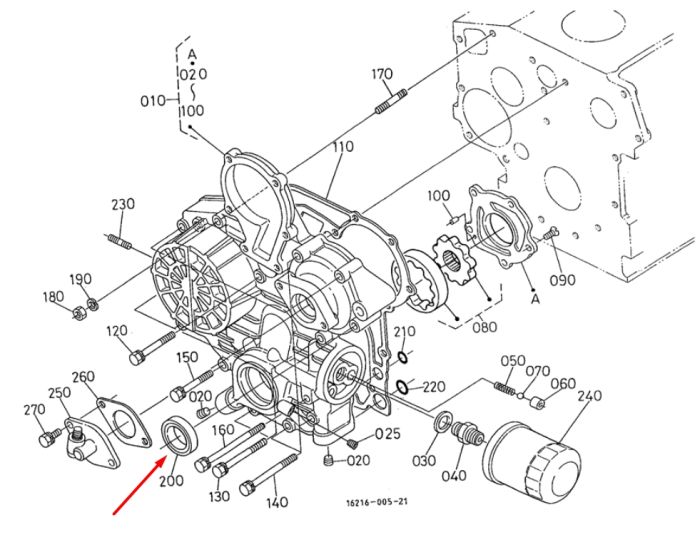 Kubota 16241-04212 Передний сальник коленвала для двигателей D1005, D1105, V1505