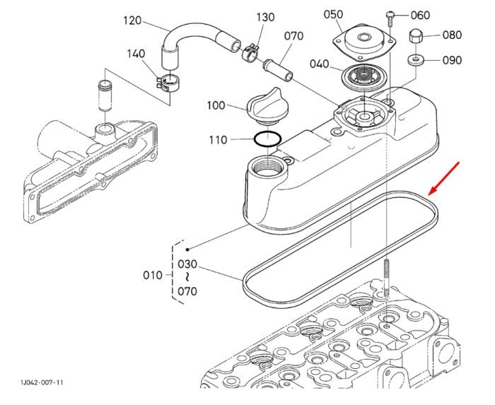 Kubota 16261-14524 Прокладка крышки клапанов для D1005, D1105, D905