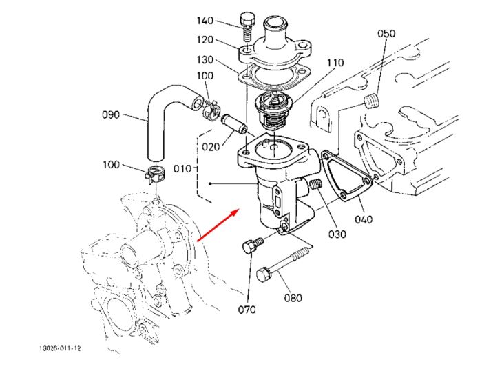 Kubota 1E051-72700 Корпус термостата для D782, D902