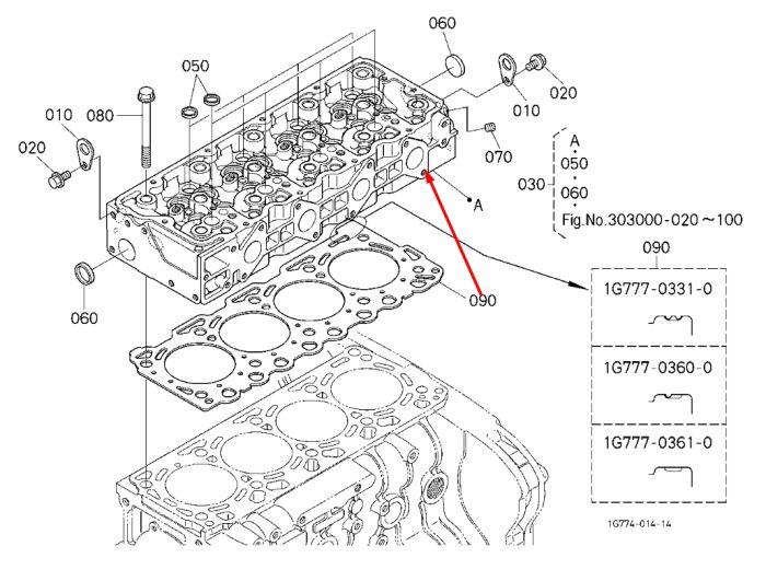 Kubota 1G772-03023 Головка блока цилиндров ГБЦ для V3307