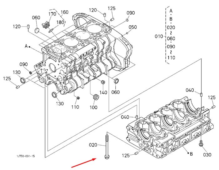 Kubota 1G772-03450 Болти ГБЦ для двигуна V3307, KX080-3T, KX080-4