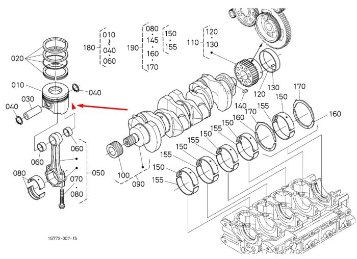 Kubota 1G772-21690 Поршень в сборе для двигателей V3307 +0.5 mm