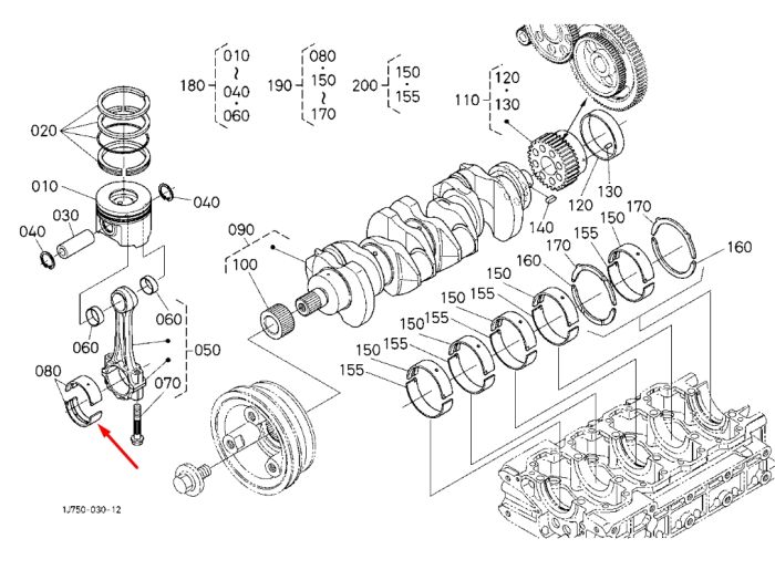 Kubota 1G772-22970 Вкладыши шатунные +0.25 для V3307