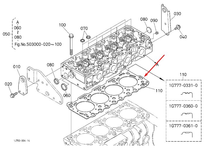 Kubota 1G777-03310 Прокладка ГБЦ для V3307