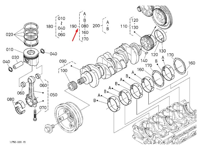 Kubota 1G777-23753 Комплект вкладышей на двигатель STD для V3307