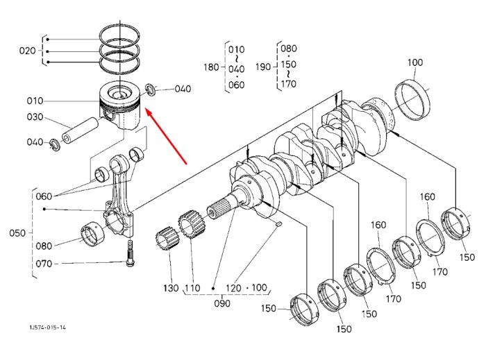 Kubota 1J574-21910 Поршень в сборе для двигателей V3307 +0,5 mm