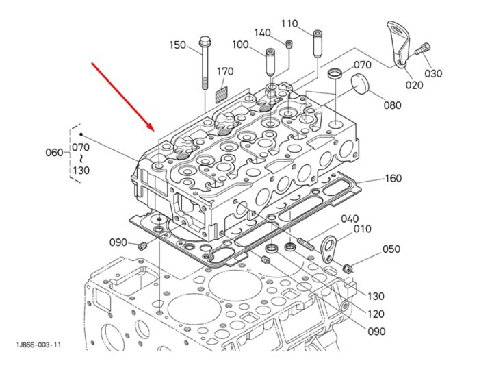 Kubota 1J866-03040 Головка блока цилиндров ГБЦ V2203DI, V2403DI Без свечей накала