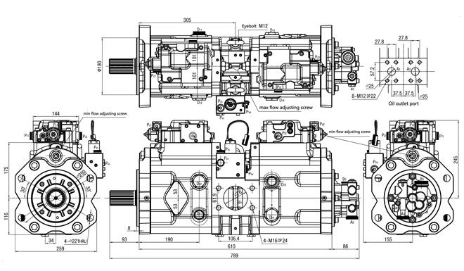 Основной гидравлический насос (14641331, SA7220-00601, VOE14524052, VOE14531591, VOE14575661, VOE14566659, VOE14627291, 1042-04752, 1042-04751) на гусеничный экскаватор VOLVO EC290B