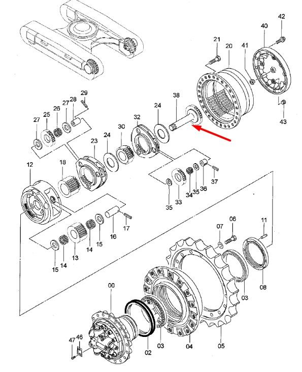 2043851 Вал редуктора хода Hitachi ZX230