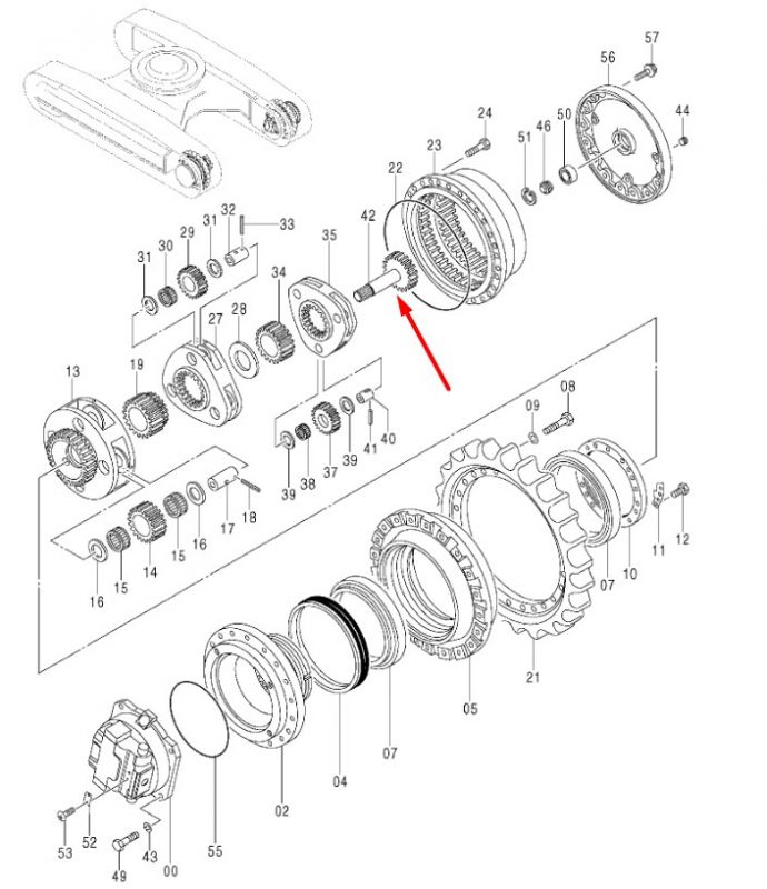 2046005 Вал редуктора хода Hitachi ZX330