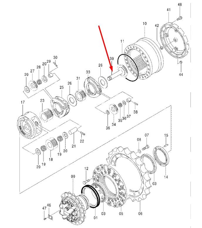 2054777 Вал редуктора хода Hitachi ZX160LC-5G