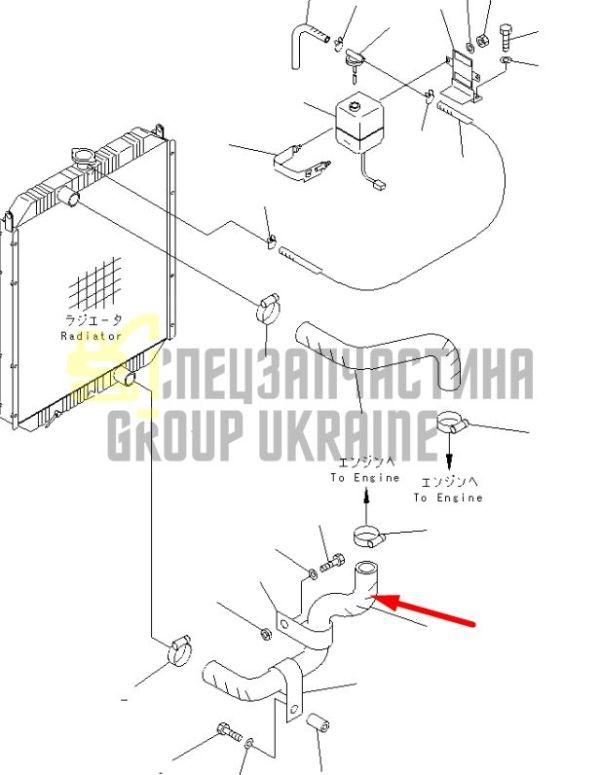 Komatsu 20Y-03-21290 Патрубок водяного радиатора (верхний) для PC200, PC210, PC220