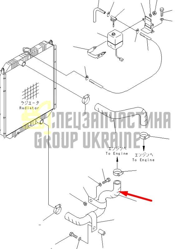 Komatsu 20Y-03-21290 Патрубок водяного радиатора (верхний) для PC200, PC210, PC220