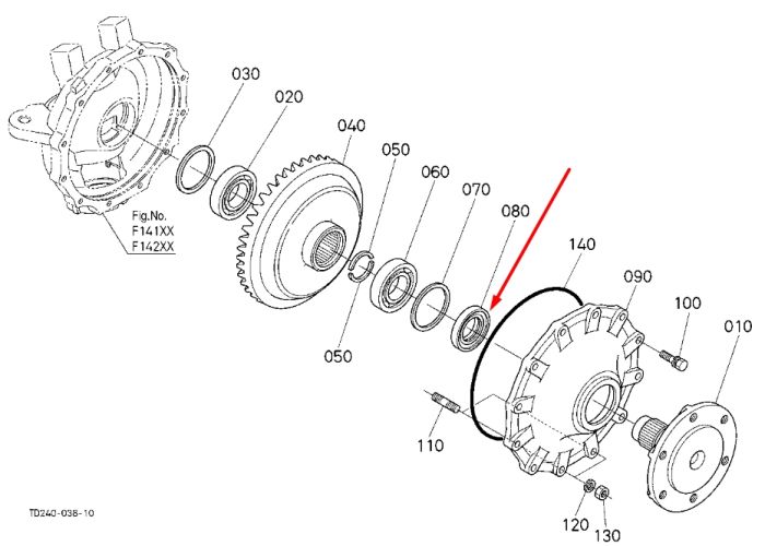 Kubota 31393-43530 Сальник полуоси переднего моста для 45*75*14/16 BQ3164E