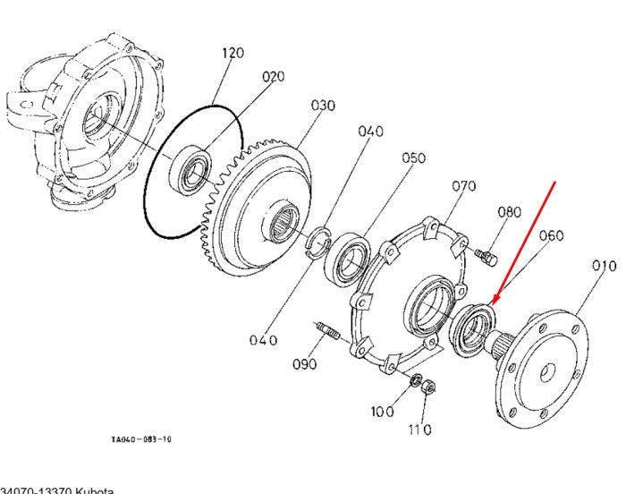 Kubota 34070-13370 Сальник хвостовика переднего моста для G32
