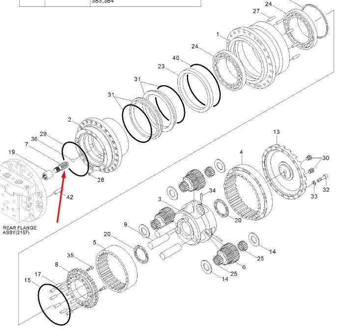 400B1007-0001 Вал-шестерня ходового редуктора Hyundai Robex 130