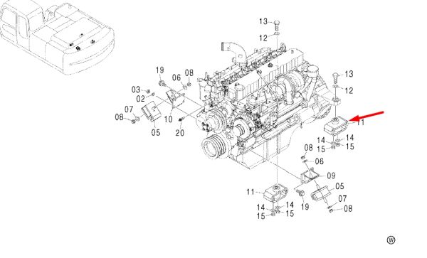Hitachi 4410044, 4410043 Подушка опоры двигателя для ZX200, ZX210