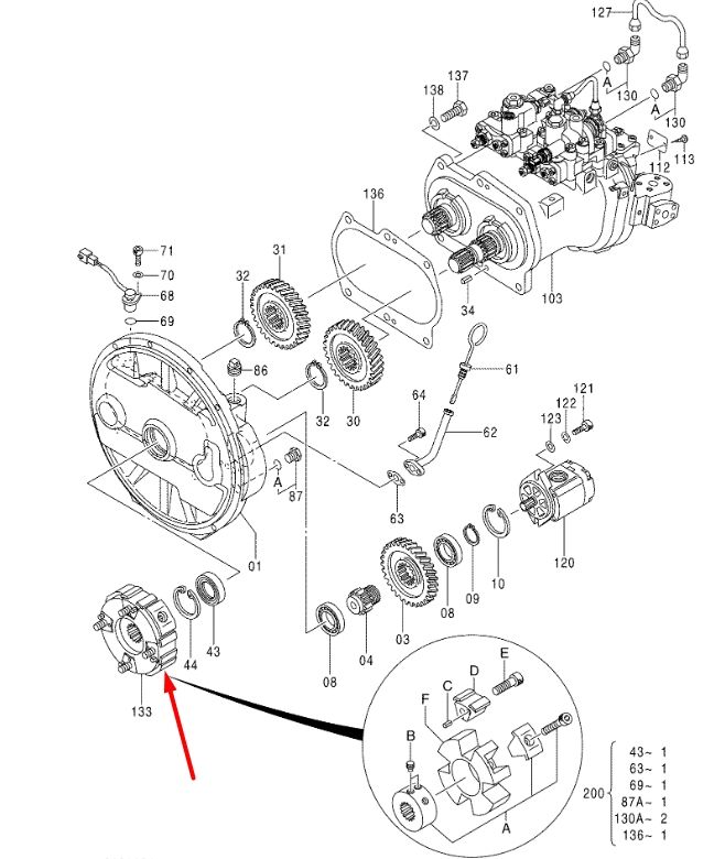 Hitachi 4671573 Гибкая муфта 15Т для ZX170, ZX18
