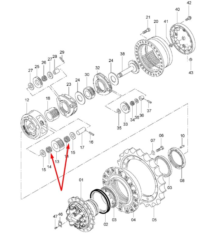 Подшипник игольчатый (3-я ступень) HITACHI ZX180 4438593