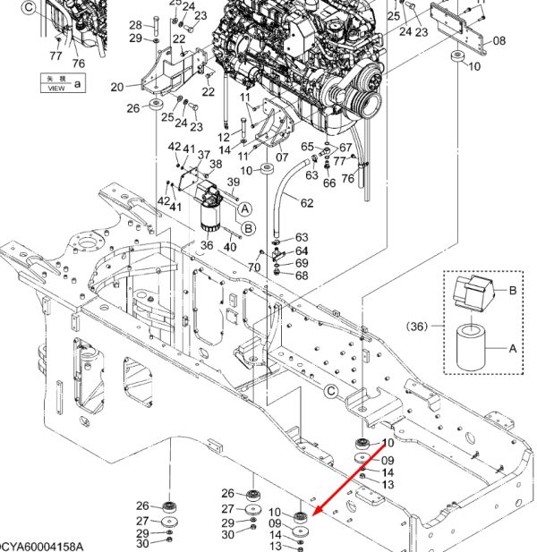 Hitachi 4622543 Подушка двигателя 6HK1 для ZX330