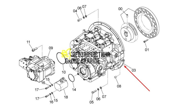 Насос гидравлический в сборе без PTO Kawasaki K5V200DPH 4633472 Handok
