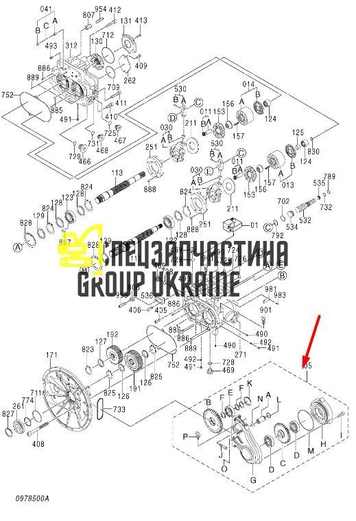 Блок отбора мощности Kawasaki K5V200DPH 4654554 PTO Handok