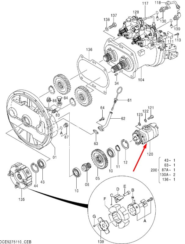 Hitachi 4676993 Насос шестеренчатый двухсекционный Kawasaki, Handok