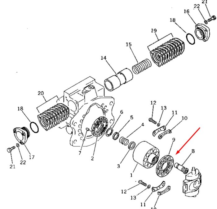 Komatsu 708-23-13342, 708-23-13341 Пластина прижимная для гидравлики HPV55 Handok