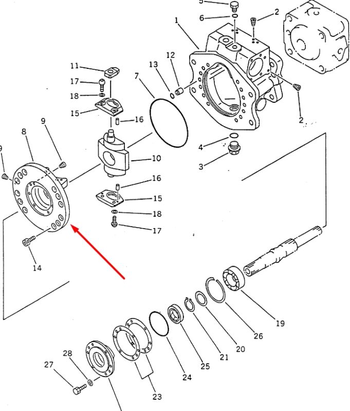 Komatsu 708-23-00630 Суппорт люльки для гидравлики HPV55 Handok
