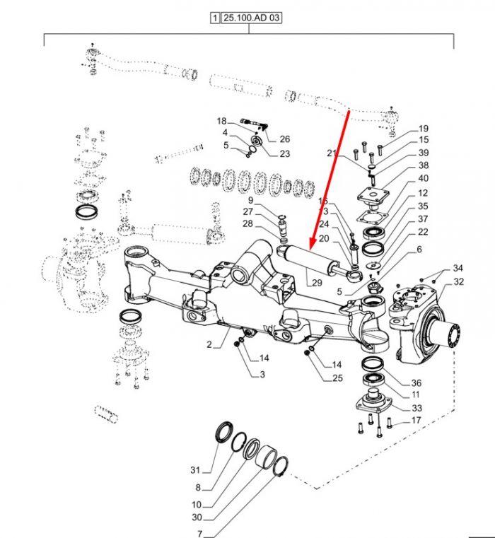 87674620 (770.24.613.01) Гидроцилиндр рулевой правый New Holland, Dana Spicer T8.390/Mag.340
