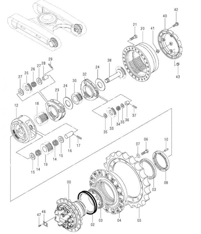 9195447 Редуктор хода Hitachi ZX200-1