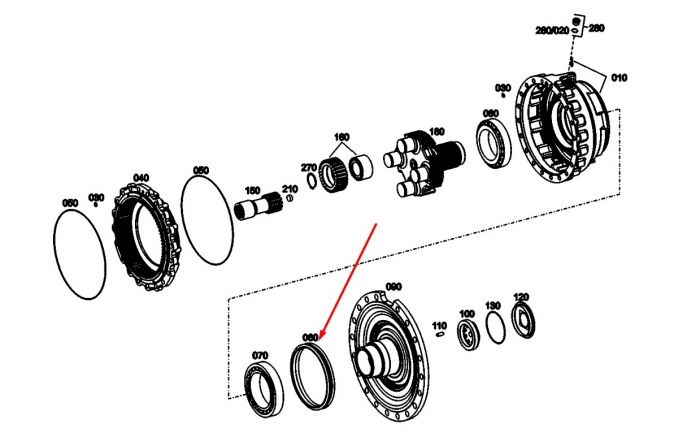 Сальник бортового редуктора K9000279 DOOSAN DL400 даукон, уплотнение