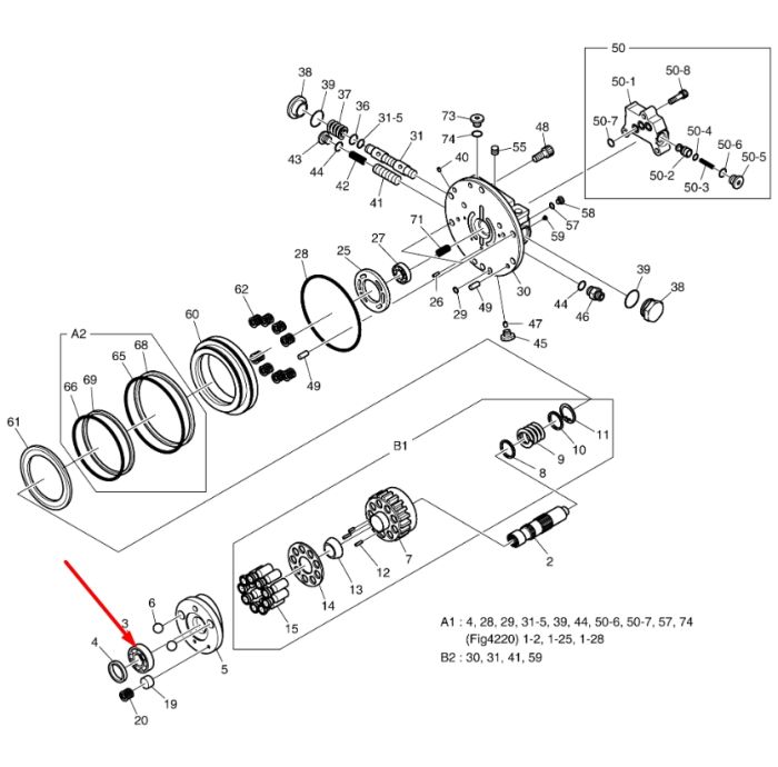 Подшипник вала редуктора хода K9005283 для DOOSAN DX30Z