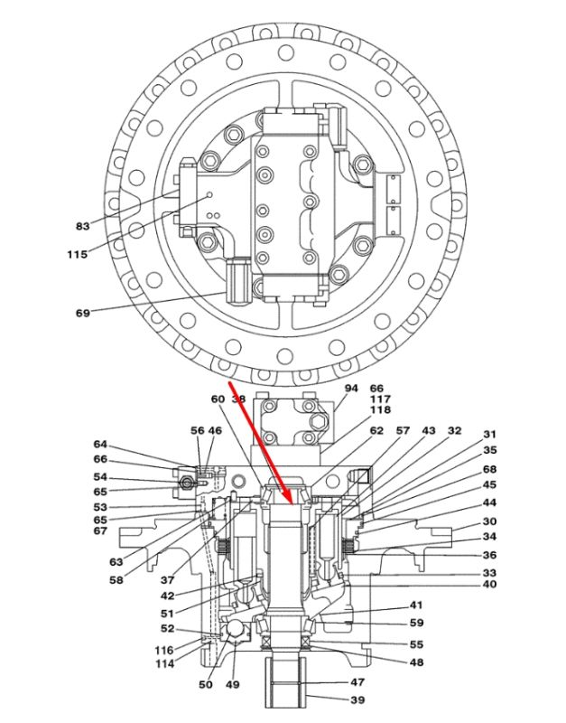 LB00792 Вал двигателя хода CASE CX350C