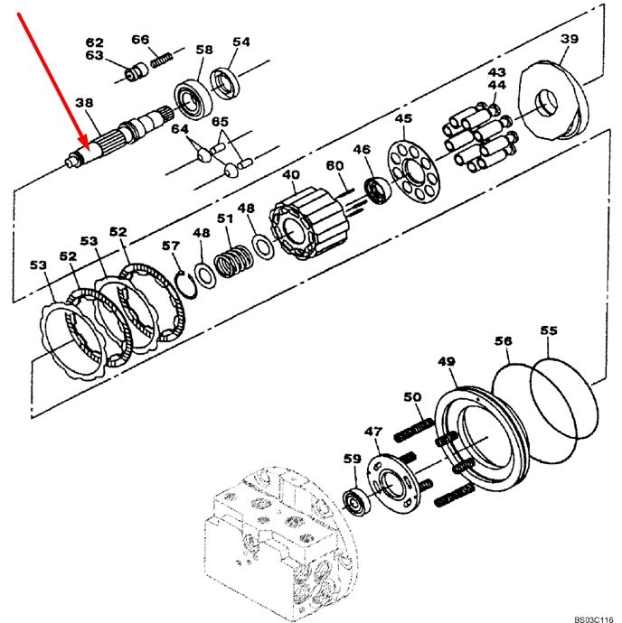 LB00856 Центральный вал гидромотора хода CASE CX80