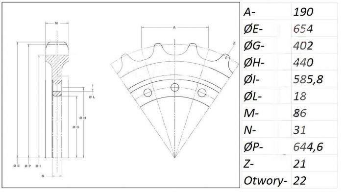 Звездочка приводная JCB JS180/200/210/220/240/260 22 отверстия JRA0113 331/42641