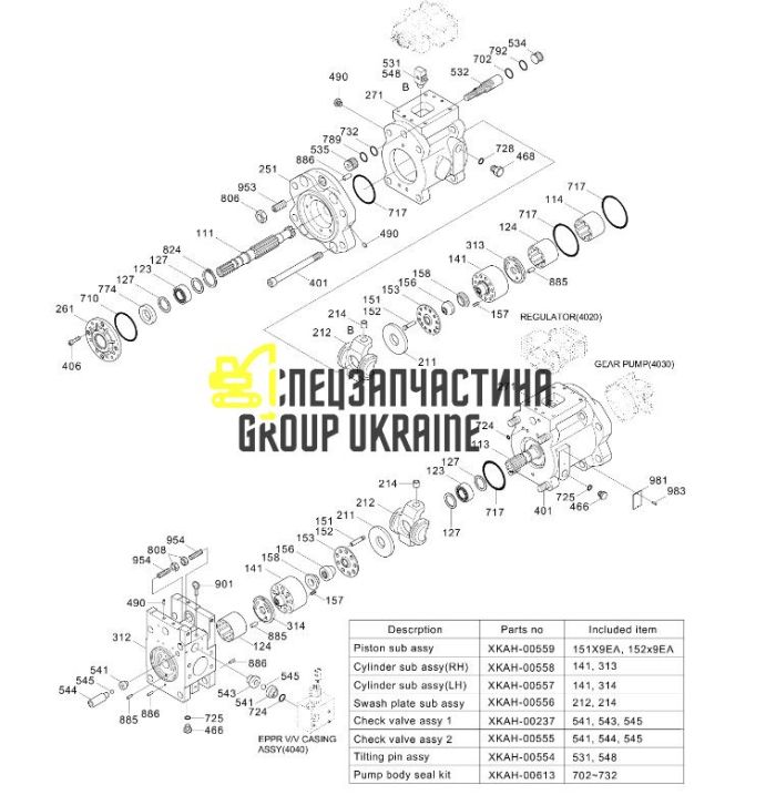 Блок цилиндров и распред. шайба L Kawasaki K3V XJBN-00066 Handok