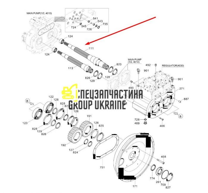 XJBN-00790 Вал гидронасоса ведущий Kawasaki K3V112D Hyundai