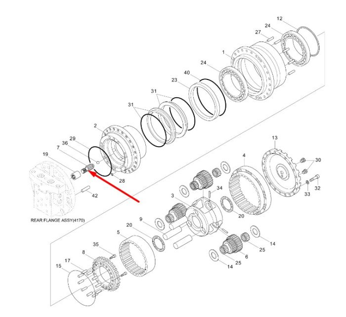XKAH-00349 Вал редуктора хода Hyundai R140LC-7