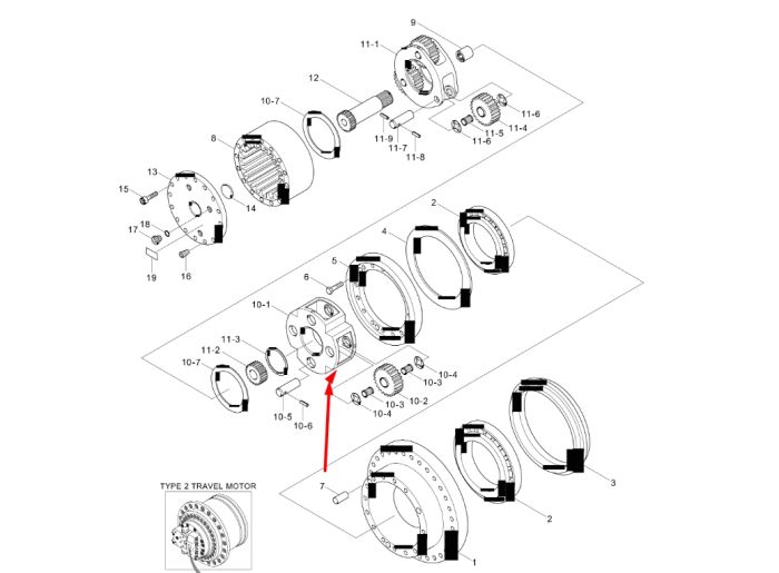 XKAQ-00226 Блок сателлитов редуктора хода Hyundai R160LC-9