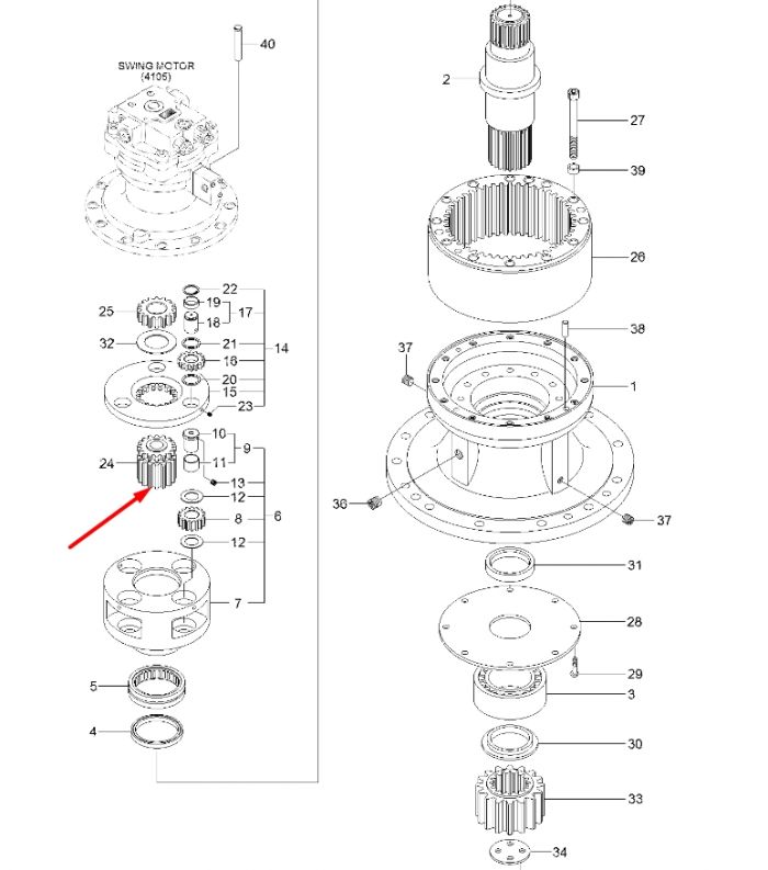 XKAQ-00455 Солнечная шестерня Hyundai R290LC-9, R300LC-9S, R330LC-9S