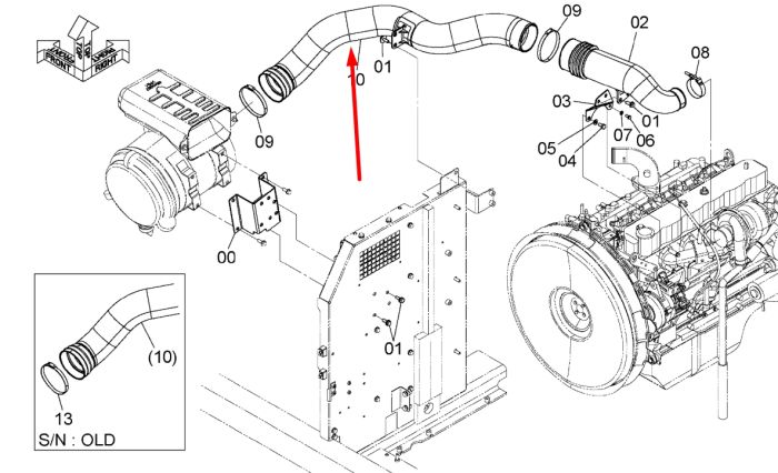 Hitachi YA00007733 Патрубок воздушный для ZX200, ZX210
