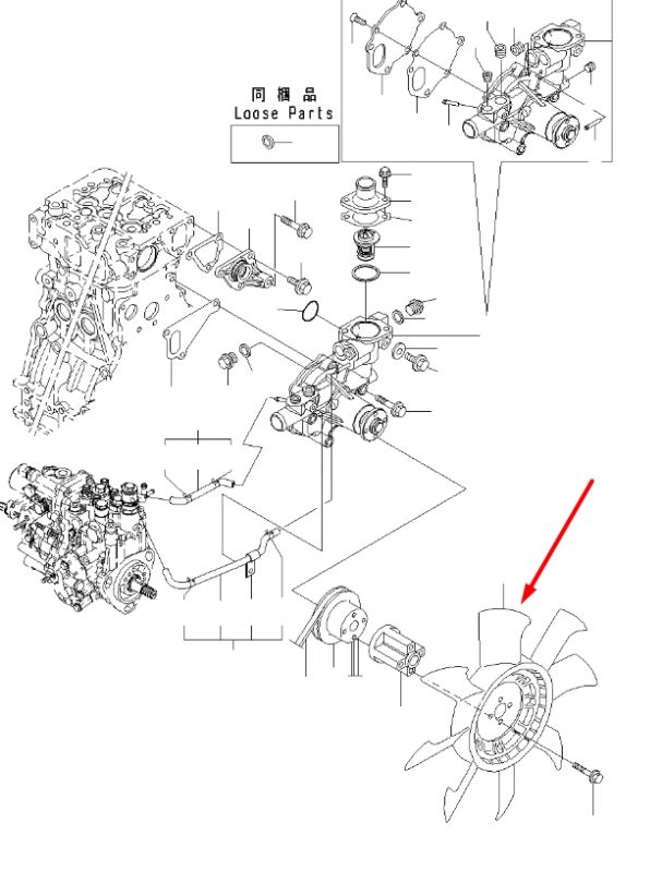 Komatsu 129436-44740 Крыльчатка для двигателя 3D84E-3F 4D88E-3D экскаватор PC35R-8