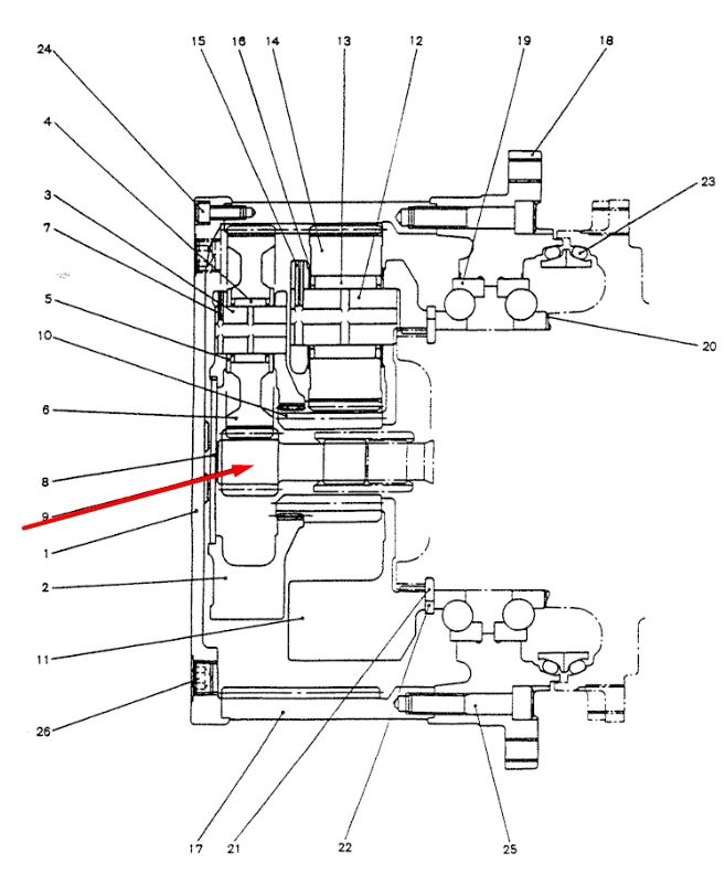 YN53D00004S009 Вал редуктора хода Kobelco SK200, SK200LC, SK210, SK210LC