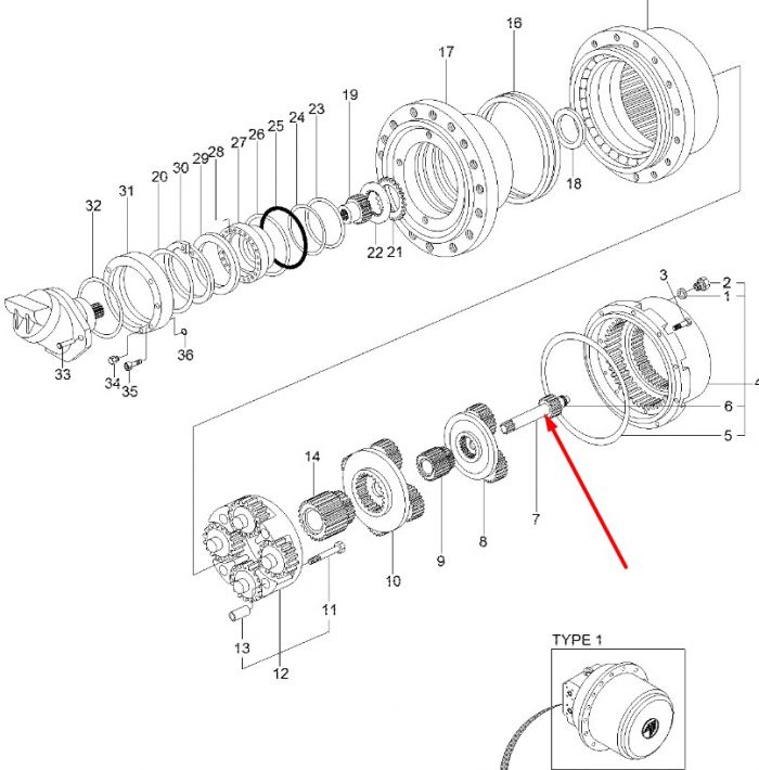 ZTAJ-00007 Вал редуктора хода Hyundai R450LC-7