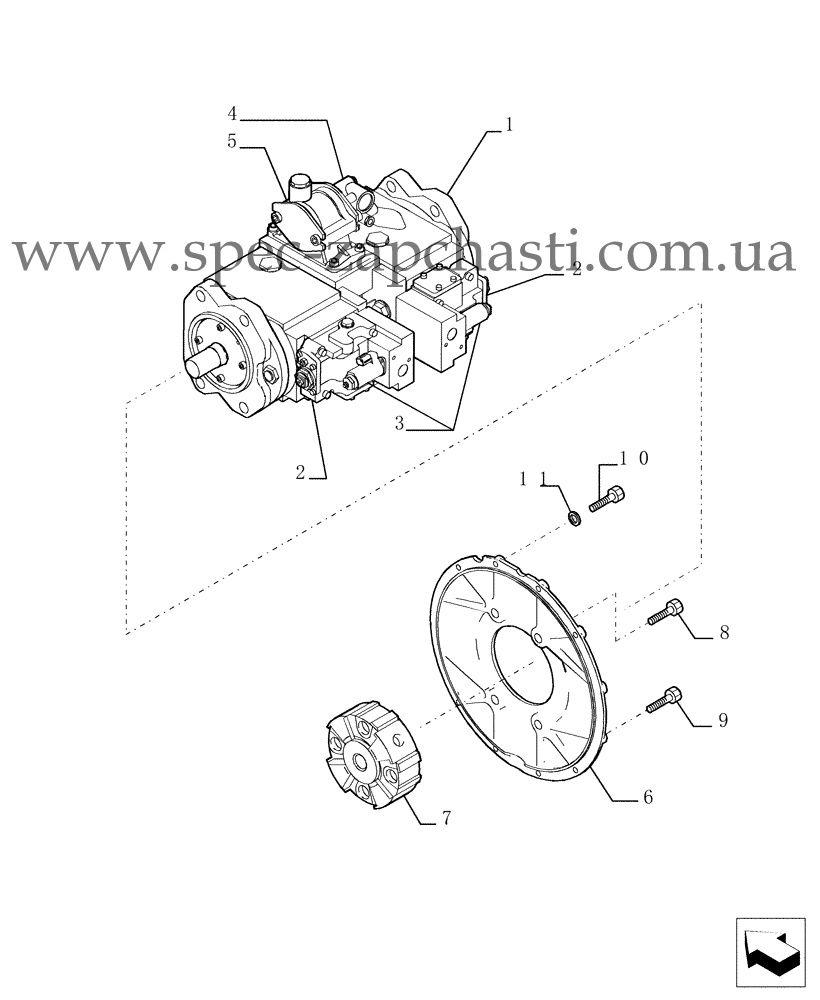 Запасная часть: насос гидравлический в сборе без PTO Kawasaki K3V112DTP LQ10V00011F3 Handok