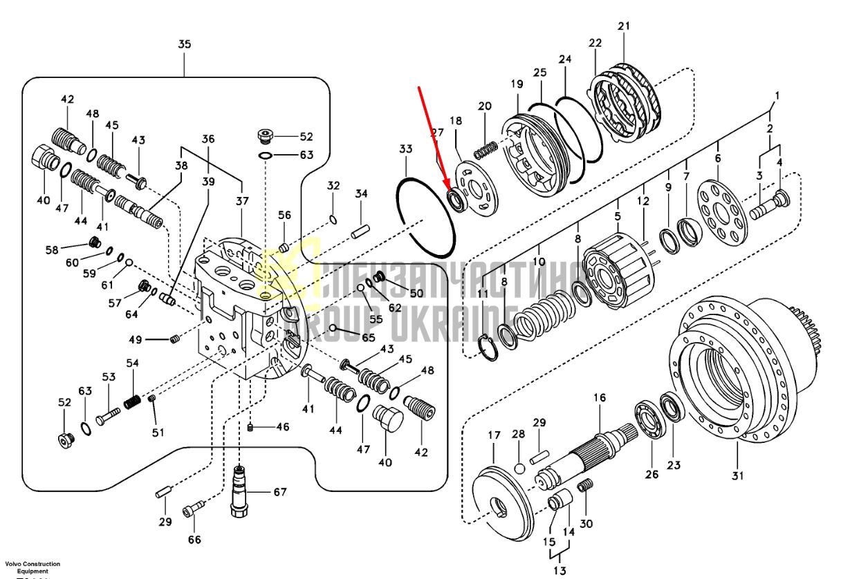 14531426 Подшипник вала ходового двигателя VOLVO EC140D, EC140E, EC200D, EC210B, EC210C, EC210D, EC220D