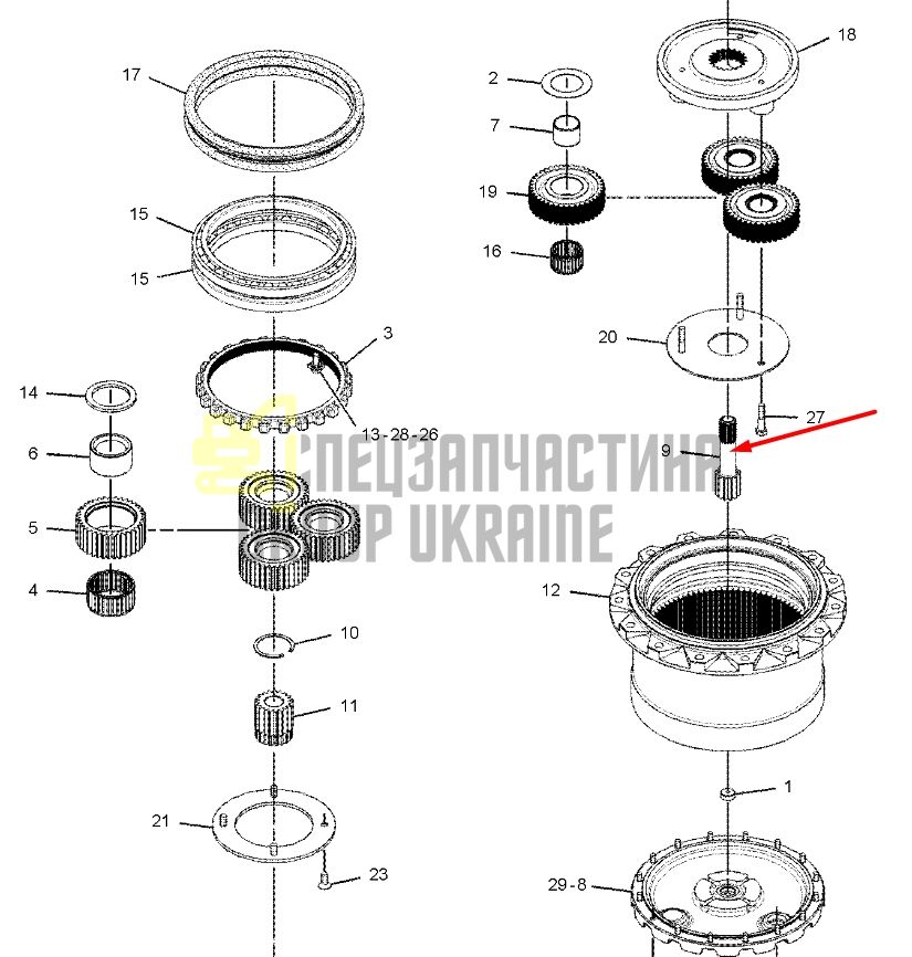 165-5864 Вал сонячної шестерні Caterpillar 314D